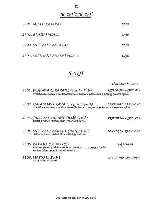 Kolachi Restaurant menu