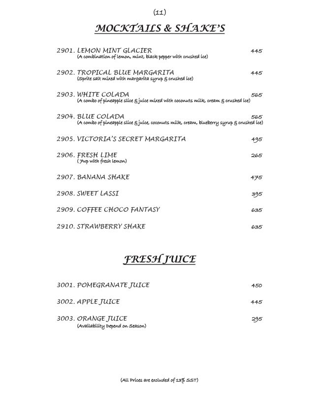 Kolachi Restaurant menu