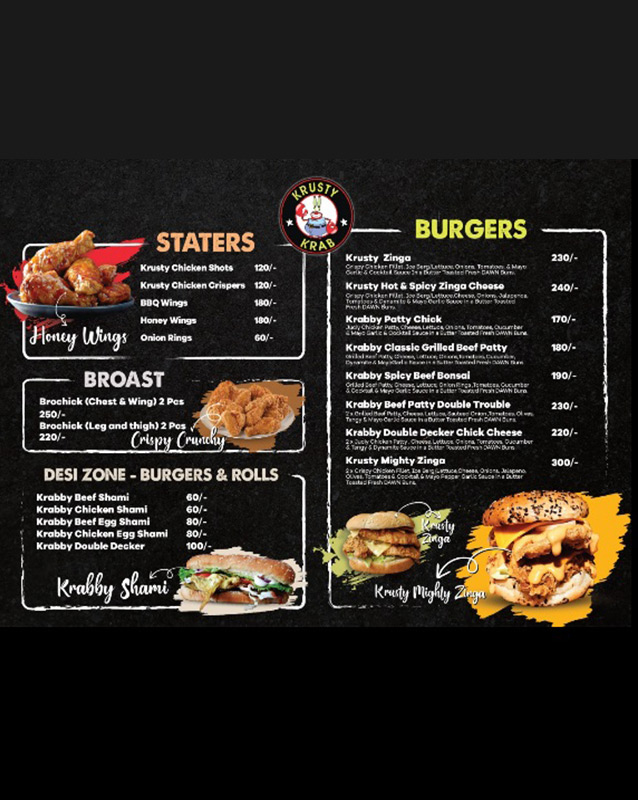Krusty Krab menu
