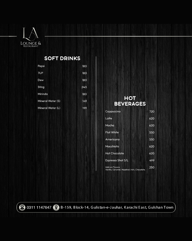 L A Lounge and Restaurant  menu