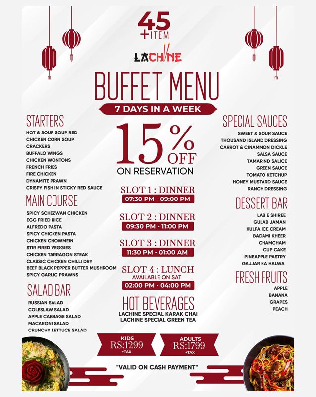 La Chine Pakistan menu