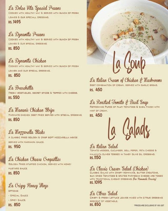 La Dolce menu