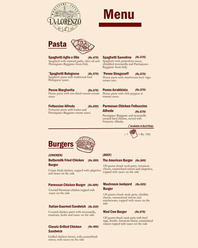 La Lorenzo menu
