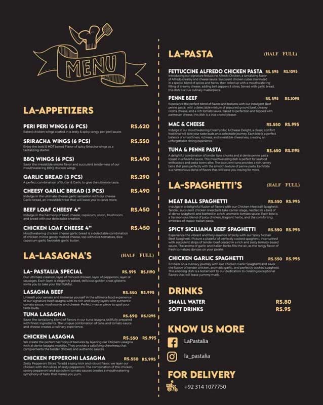 La Pastalia menu