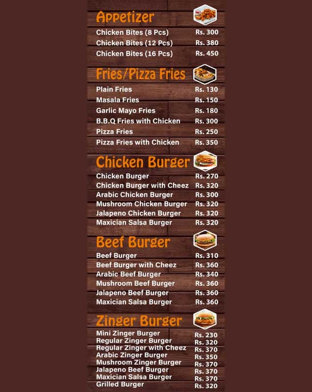 La Place Du Burger menu