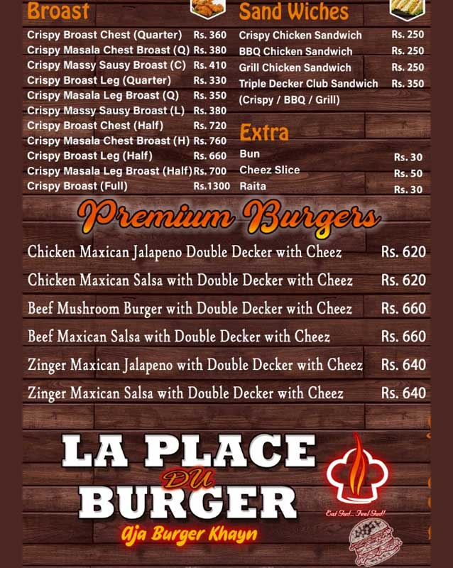 La Place Du Burger menu