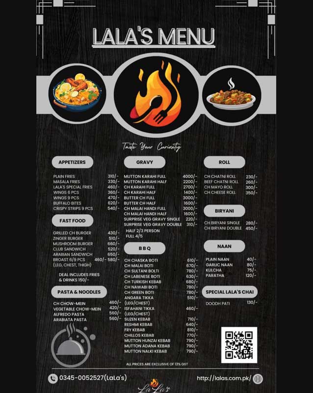Lala's menu
