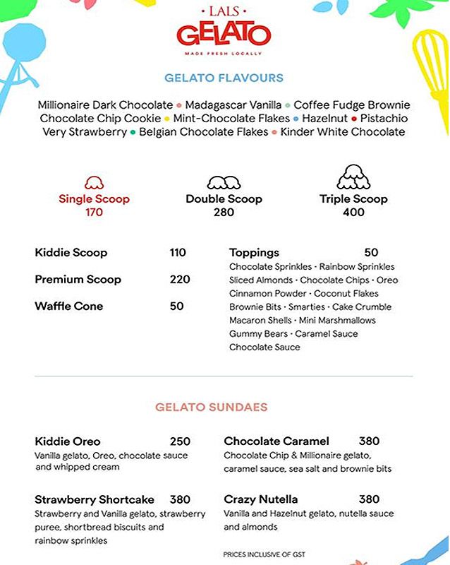 Lals Gelato menu