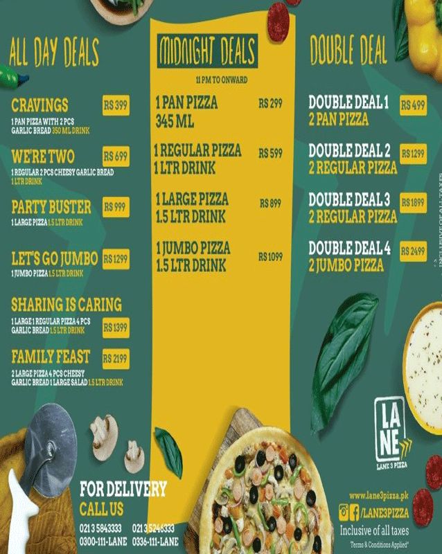Lane 3 Pizza menu
