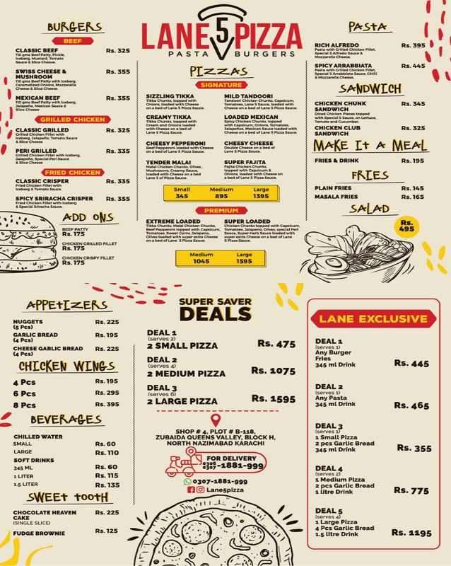Lane 5 Pizza menu
