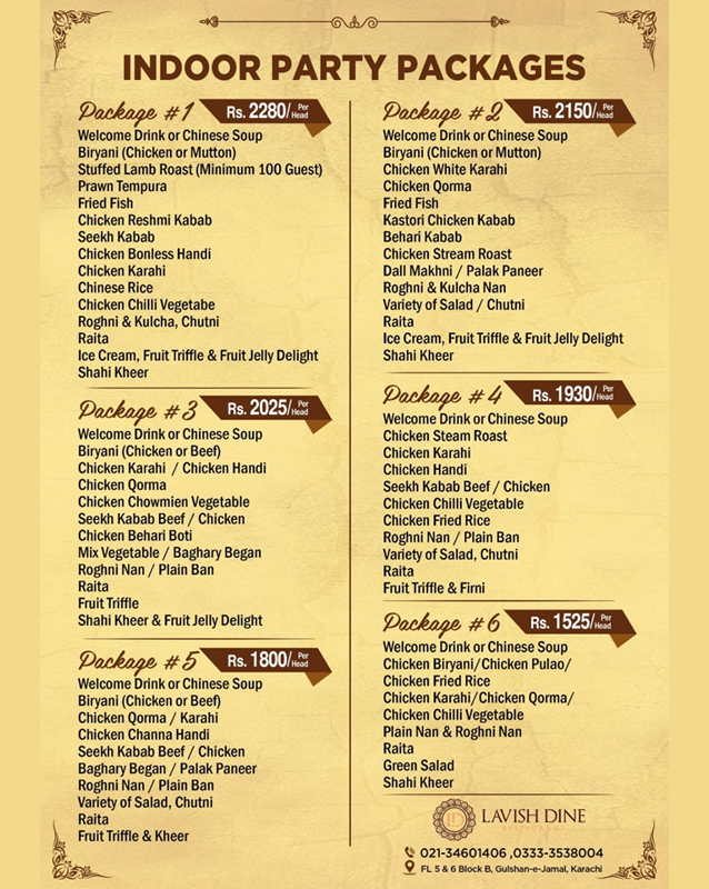 Lavish Dine Restaurant menu