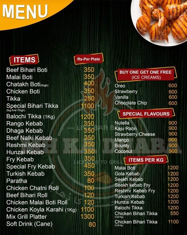 M H ka dhaba menu