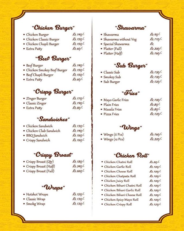 M's Cafe menu