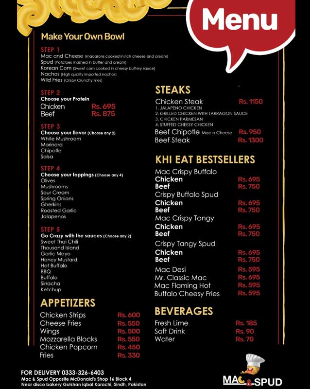 Mac & Spud menu