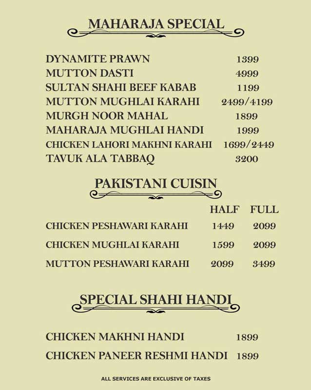 Maharaja menu