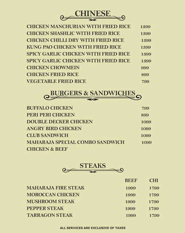 Maharaja menu