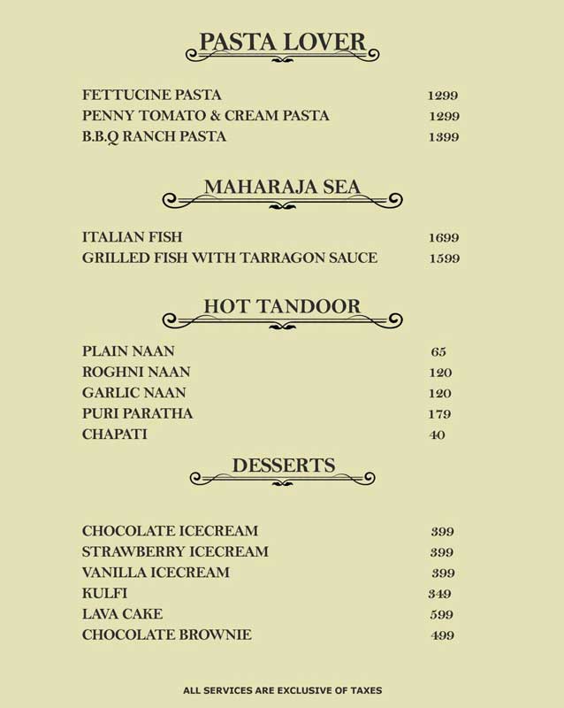 Maharaja menu