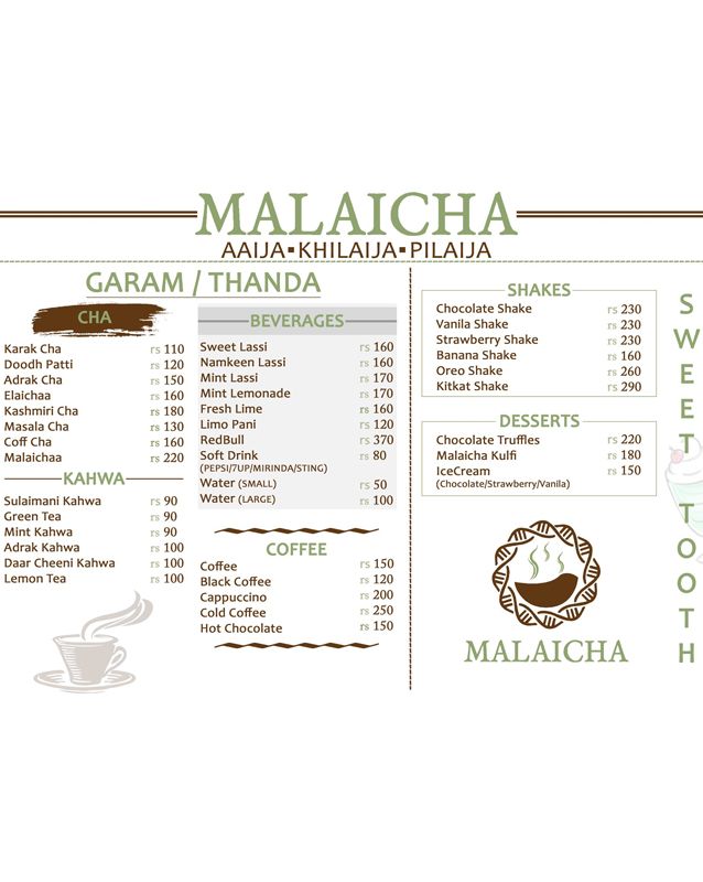 Malaicha menu