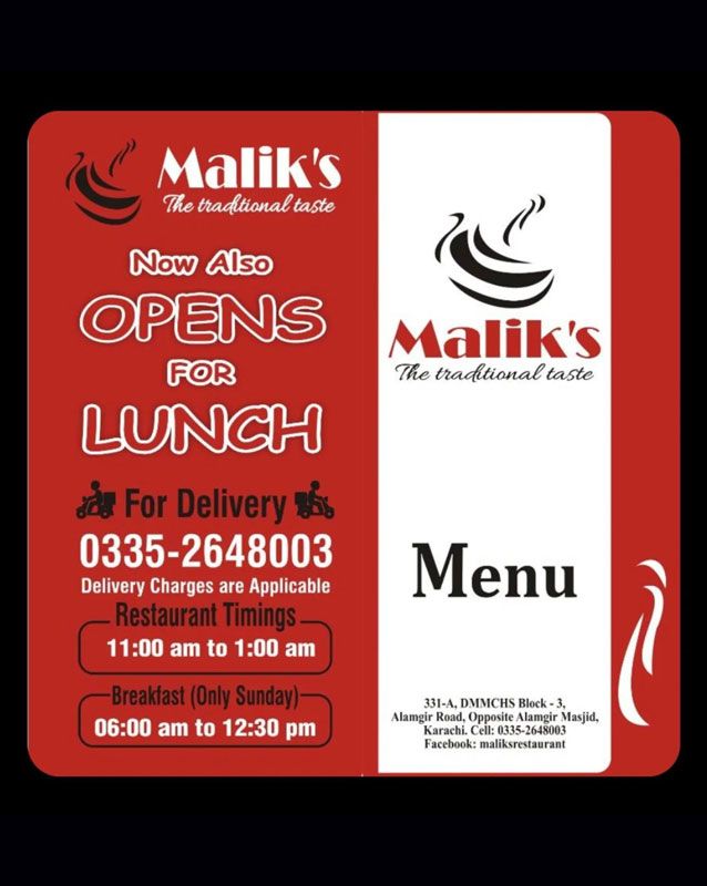 Maliks menu