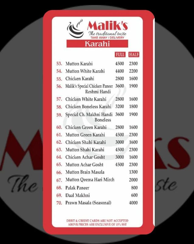 Maliks menu