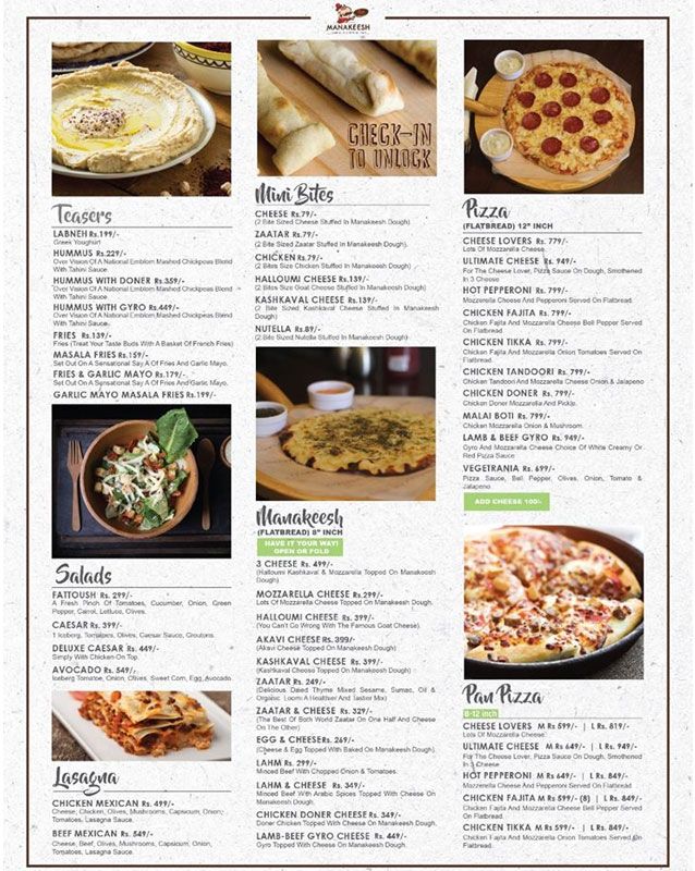 Manakeesh menu