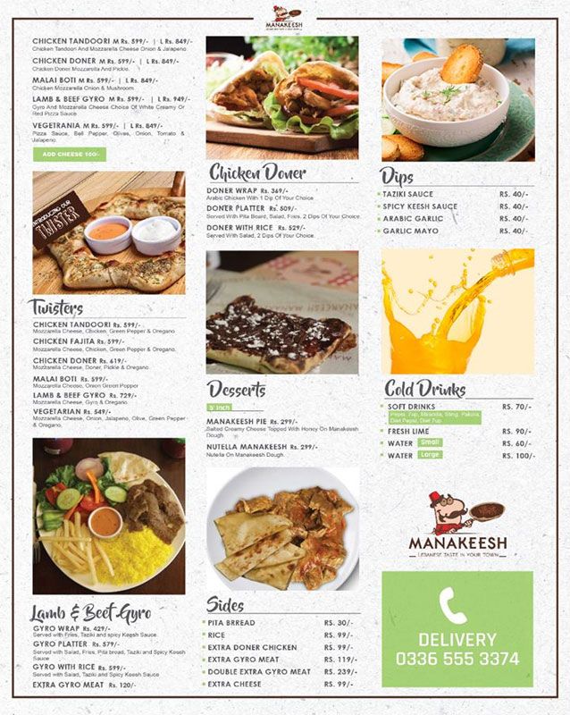 Manakeesh menu