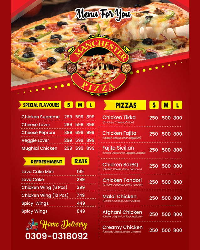 Manchester Pizza menu