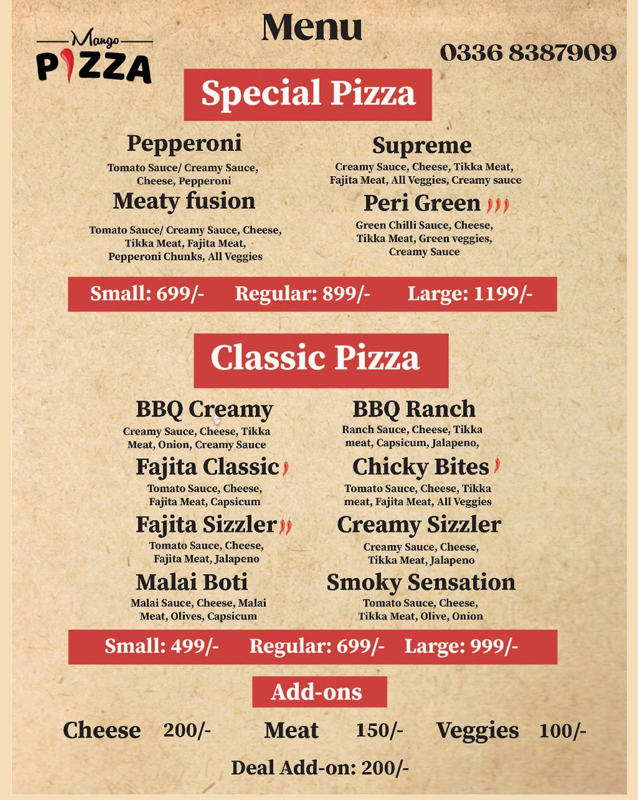 Mango Pizza menu