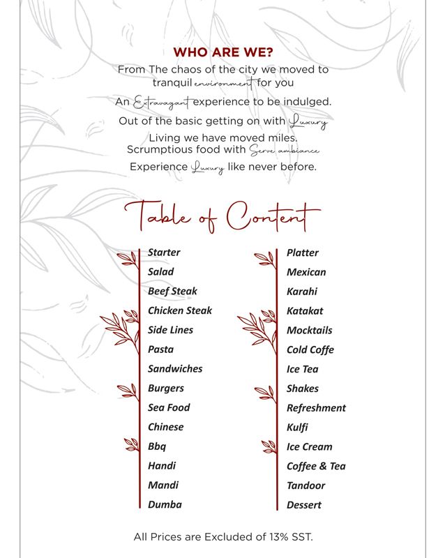 Mangroves – The Ultimate Cuisine menu