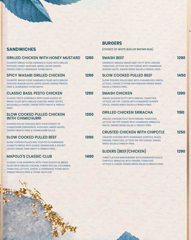 Mapolo’s menu