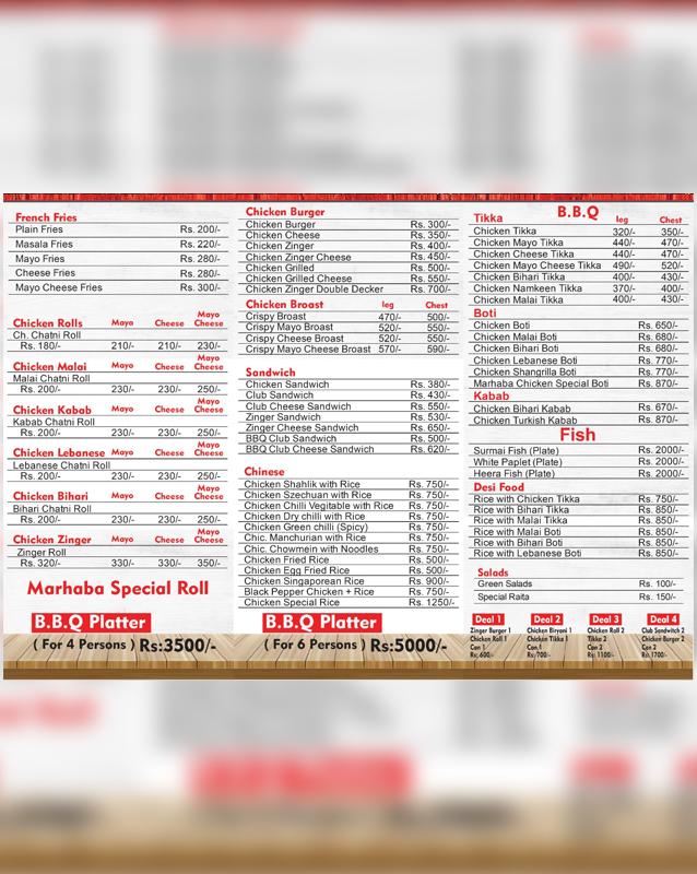 Marhaba Restaurant menu