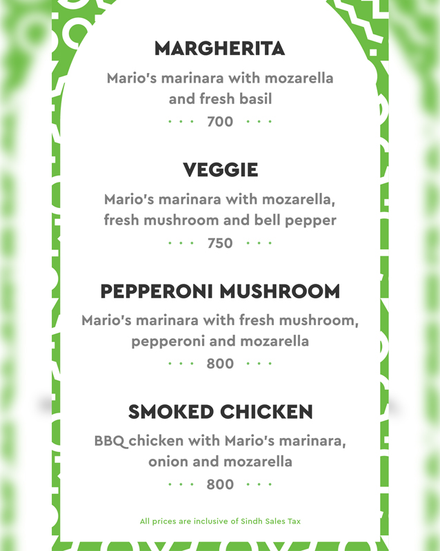 Mario's Pizzeria menu