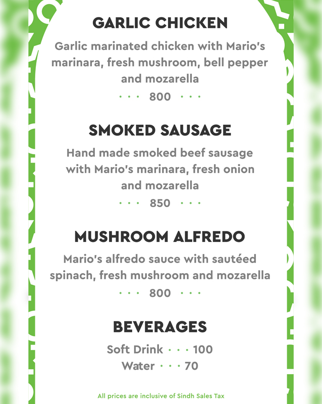 Mario's Pizzeria menu