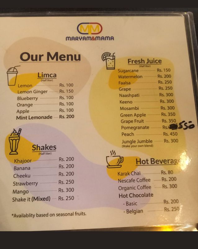 Maryam And Mama menu
