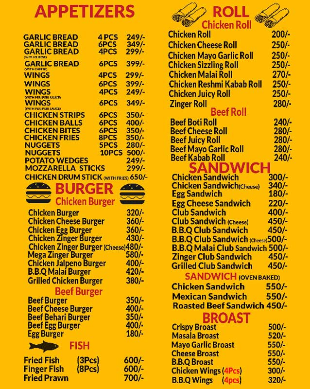 Master Snacks menu
