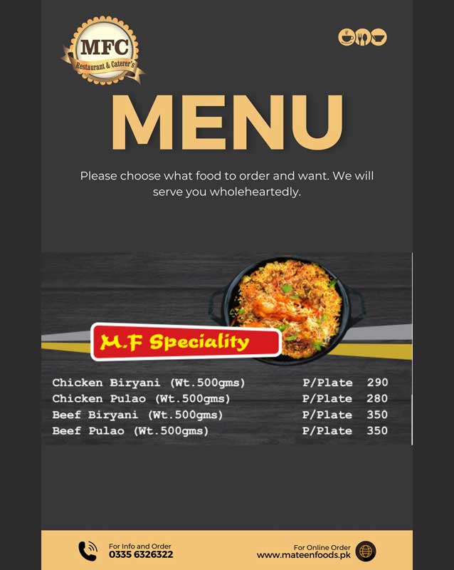 Mateen Food Centre menu