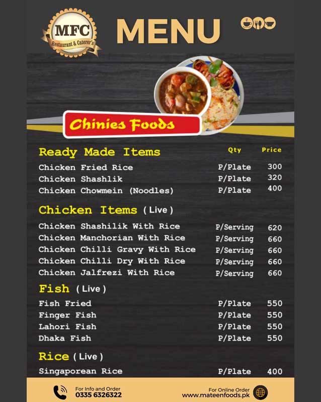 Mateen Food Centre menu