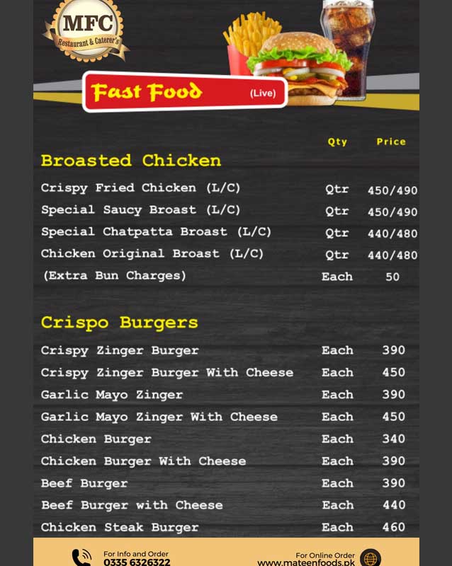 Mateen Food Centre menu