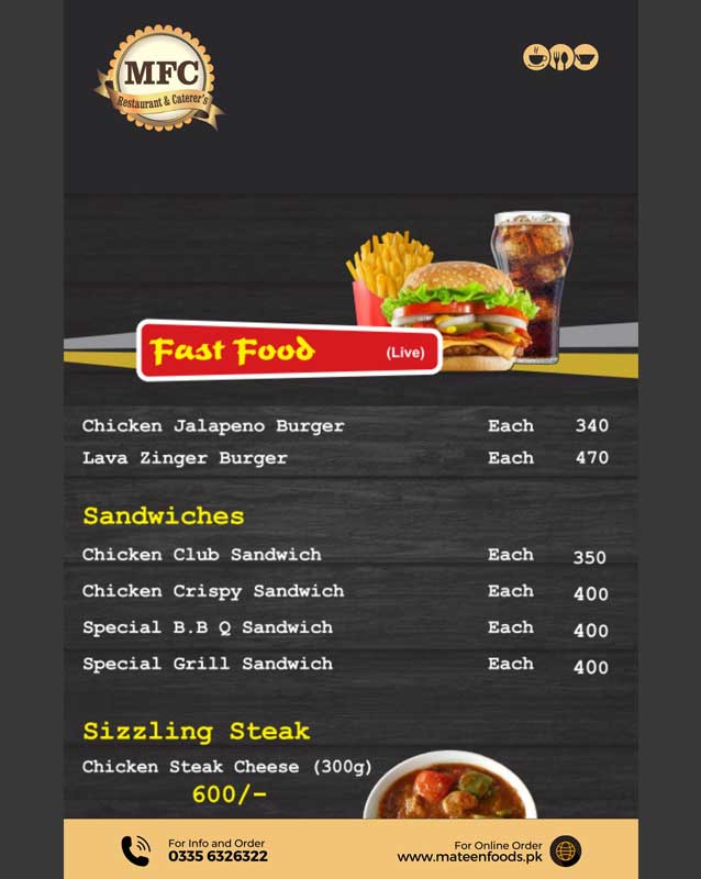 Mateen Food Centre menu