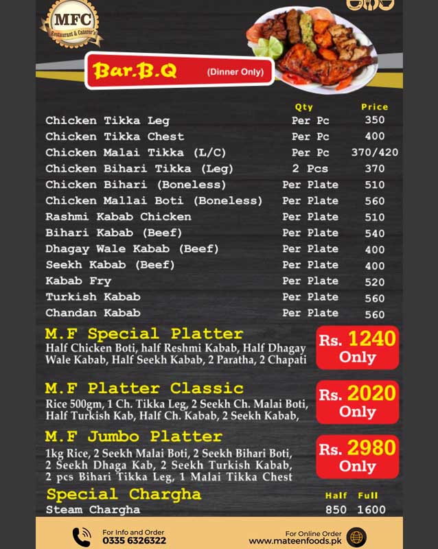 Mateen Food Centre menu