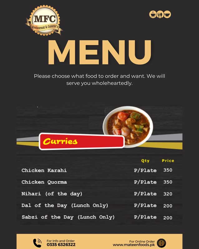 Mateen Food Centre menu