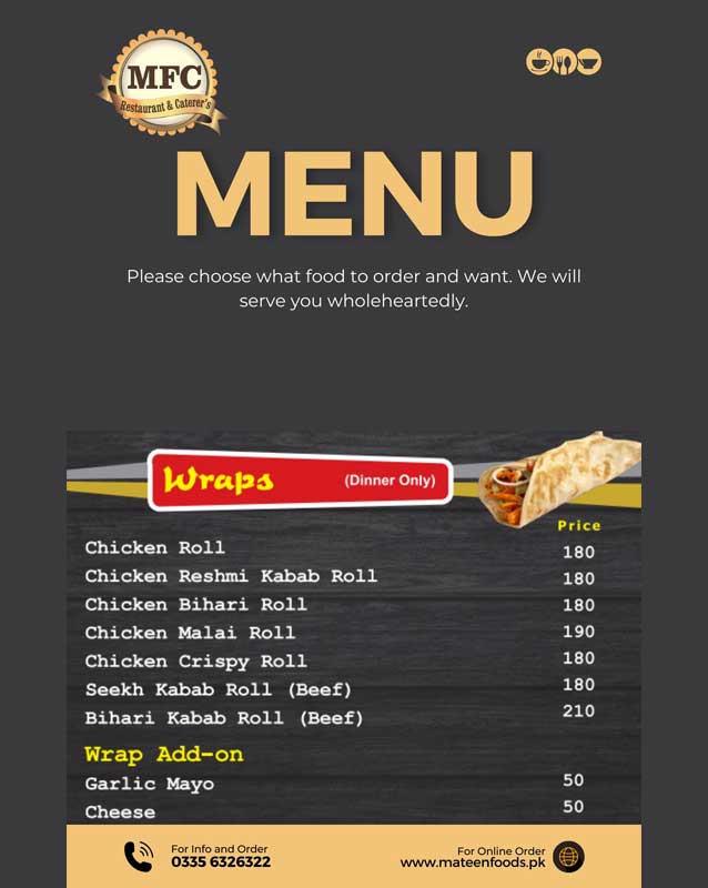 Mateen Food Centre menu