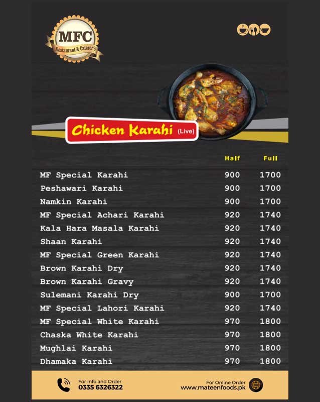 Mateen Food Centre menu