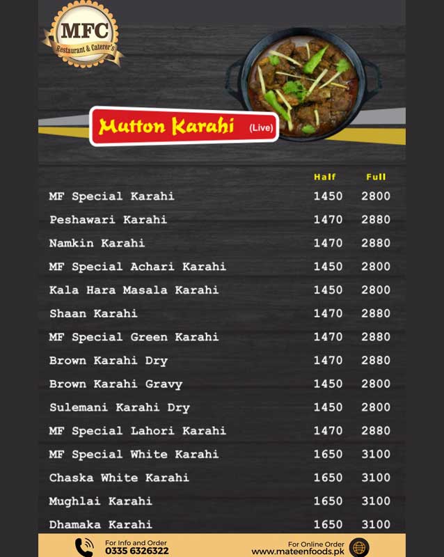 Mateen Food Centre menu