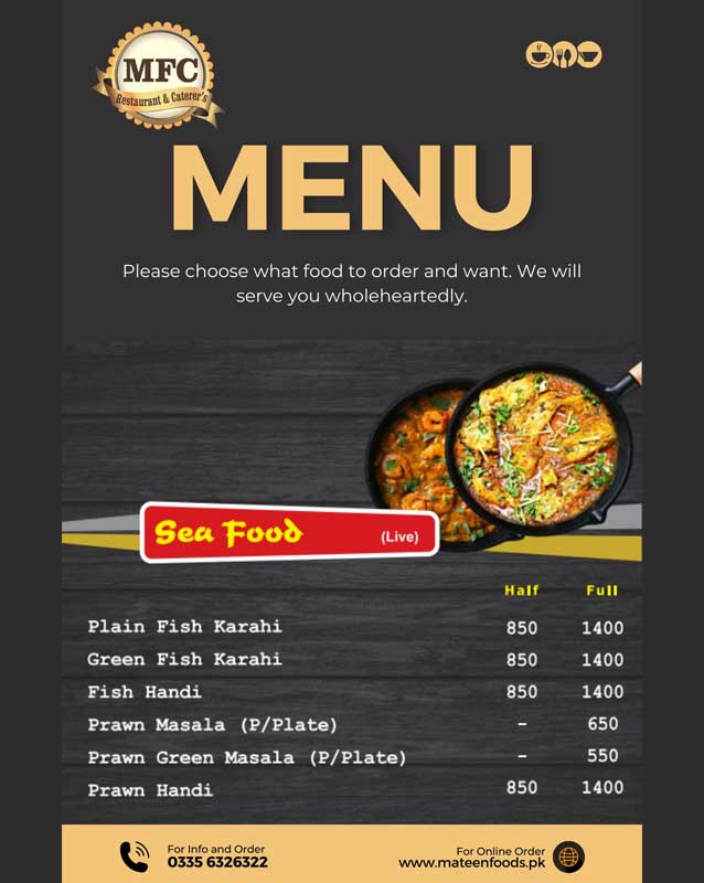 Mateen Food Centre menu