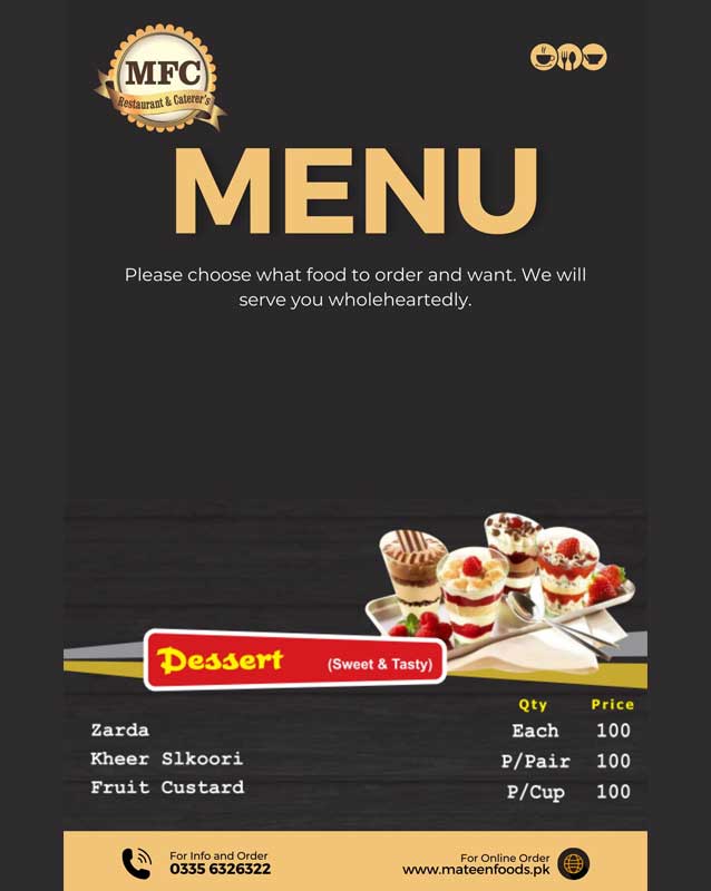 Mateen Food Centre menu