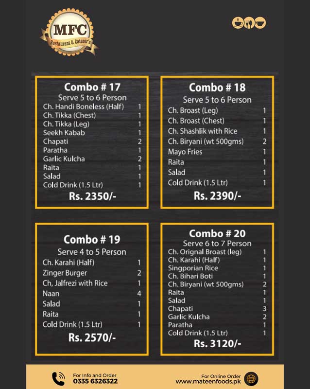 Mateen Food Centre menu