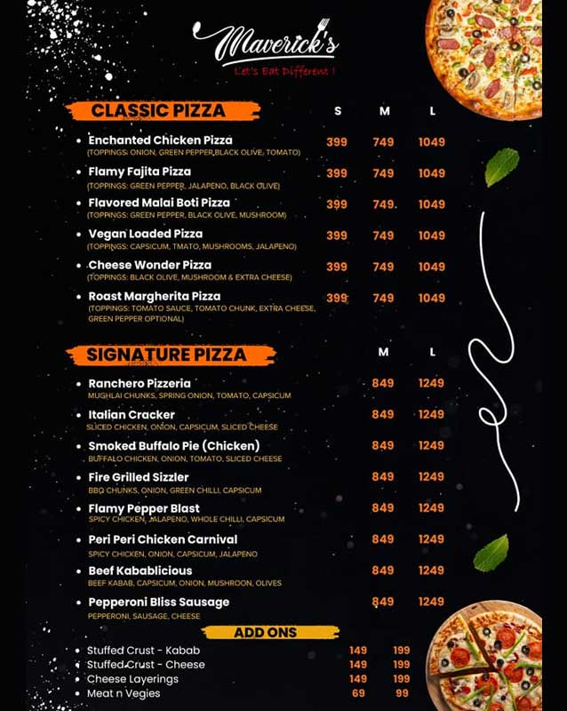 Maverick's Food menu