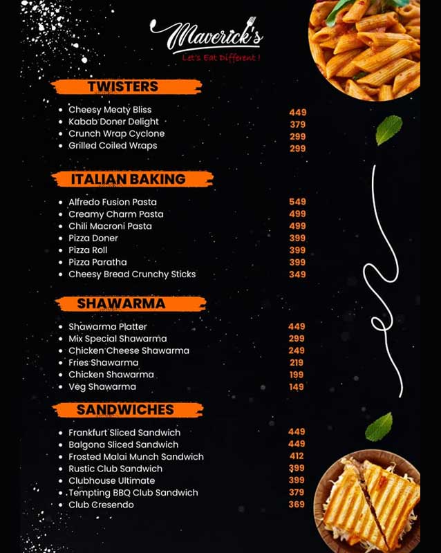 Maverick's Food menu