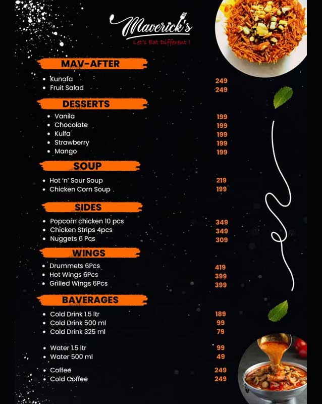 Maverick's Food menu